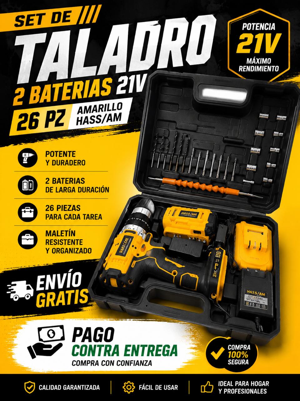 🛠️KIT DE TALADRO INALAMBRICO CON 2 BATERIAS